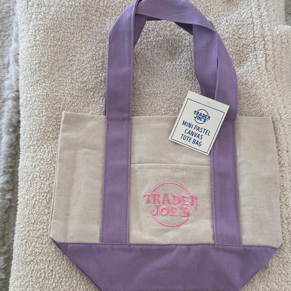 Trader Joe's Pastel Purple and Cream Mini Canvas Bag